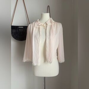 Vintage Light Pink Ruffle Semi Sheer Top